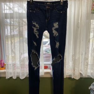 Hollister Super Skinny Blue Ripped Jeans